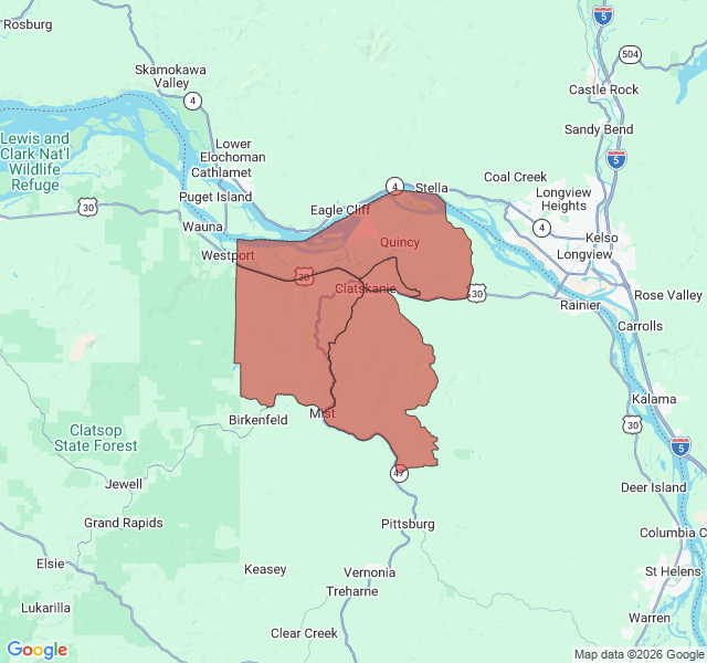 Map of septic coverage in Clatskanie, OR