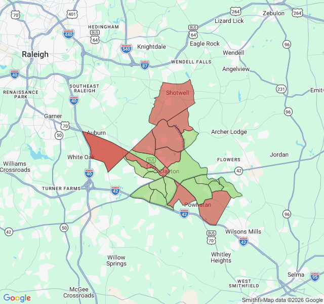 Map of septic coverage in Clayton, NC