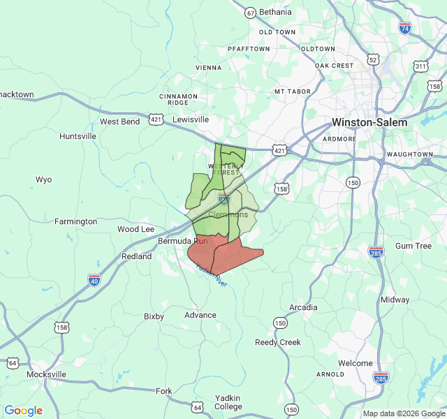 Map of septic coverage in Clemmons, NC