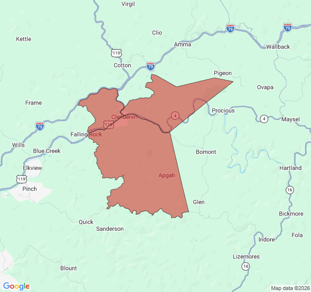Map of septic coverage in Clendenin, WV