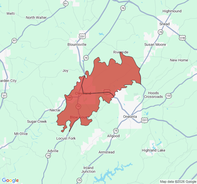 Map of septic coverage in Cleveland, AL