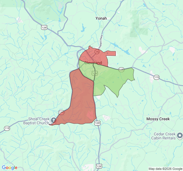 Map of septic coverage in Cleveland, GA