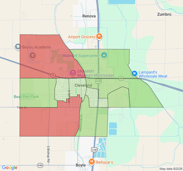 Map of septic coverage in Cleveland, MS