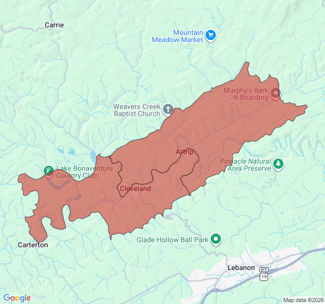 Map of septic coverage in Cleveland, VA