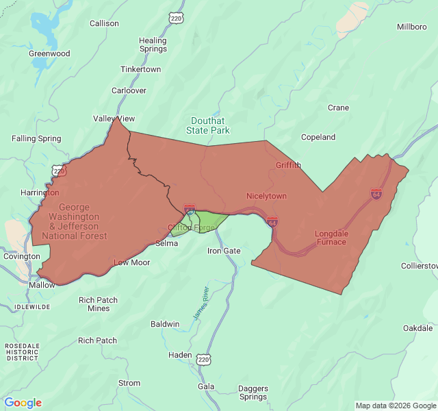 Map of septic coverage in Clifton Forge, VA
