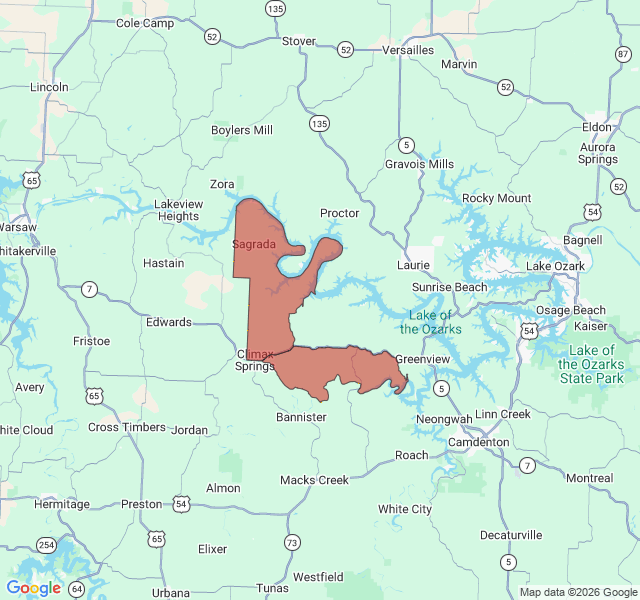Map of septic coverage in Climax Springs, MO