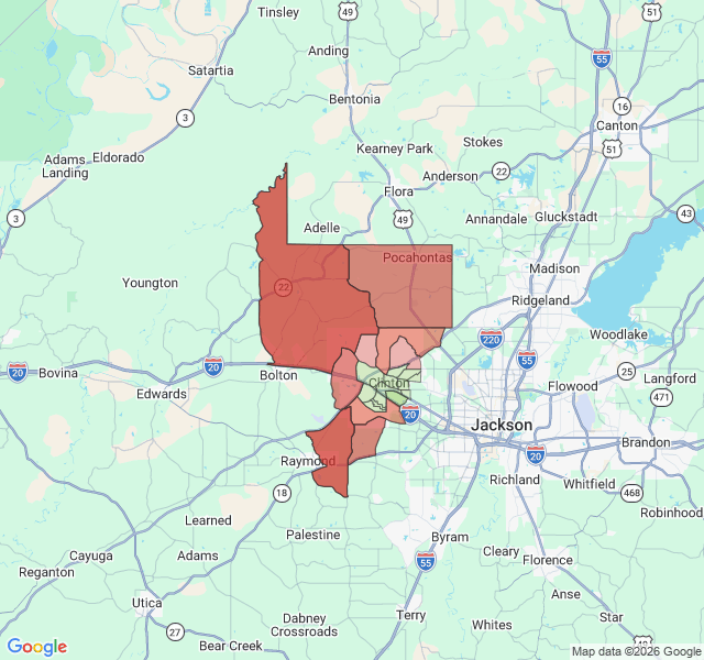 Map of septic coverage in Clinton, MS