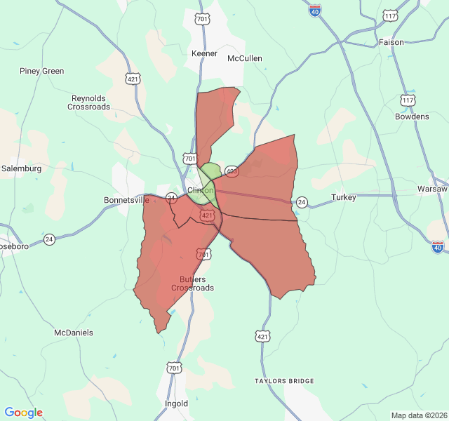 Map of septic coverage in Clinton, NC