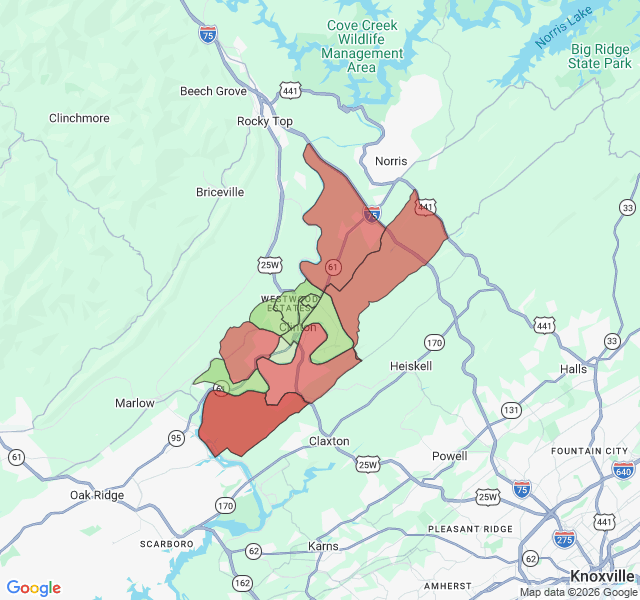 Map of septic coverage in Clinton, TN