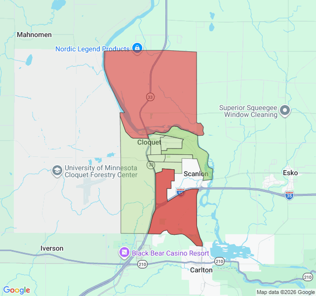 Map of septic coverage in Cloquet, MN