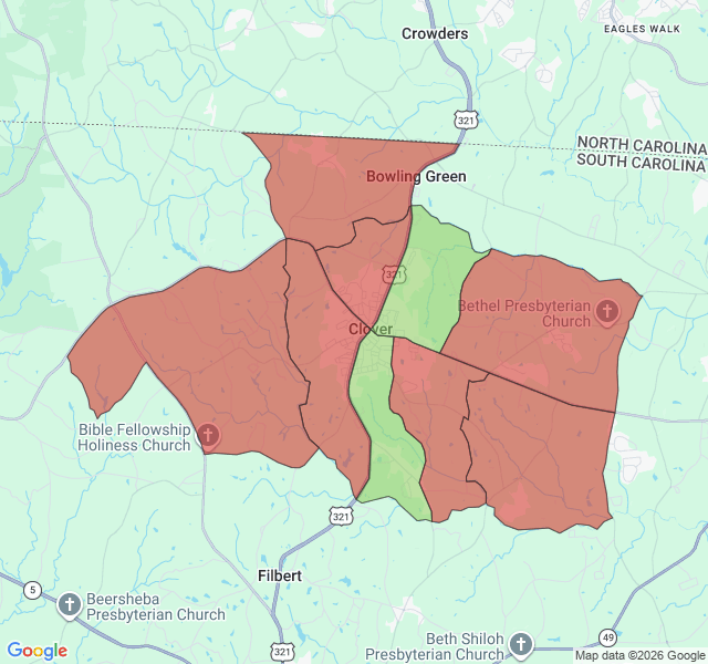 Map of septic coverage in Clover, SC