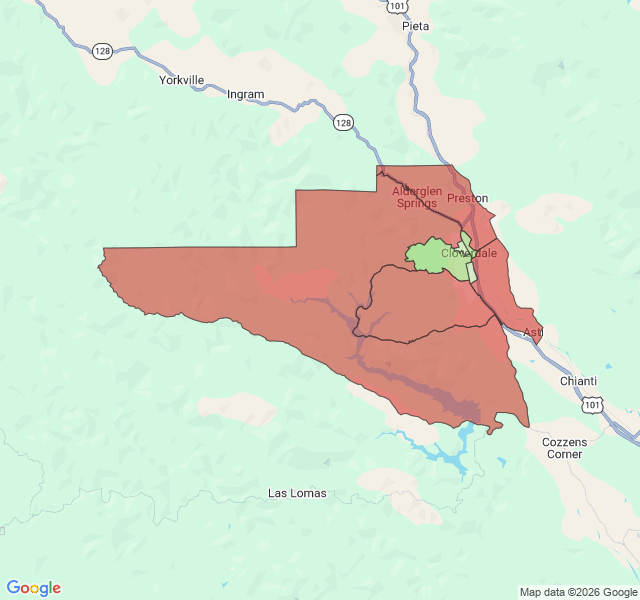 Map of septic coverage in Cloverdale, CA