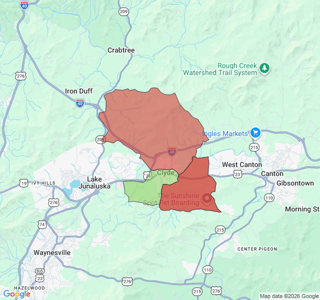 Map of septic coverage in Clyde, NC