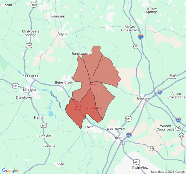 Map of septic coverage in Coats, NC