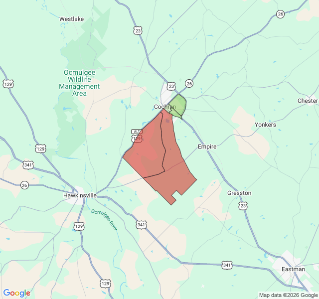 Map of septic coverage in Cochran, GA