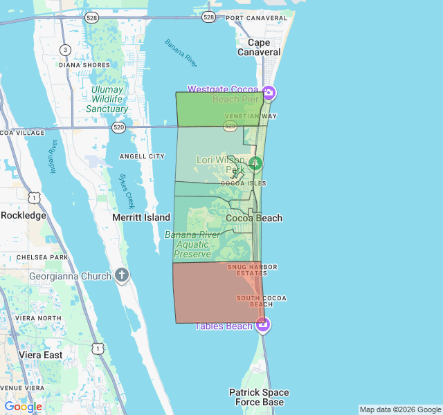 Map of septic coverage in Cocoa Beach, FL