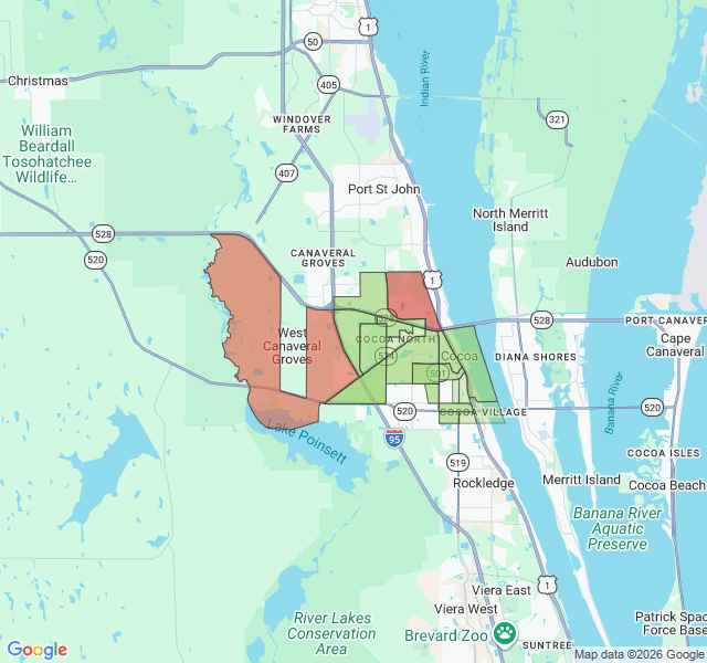 Map of septic coverage in Cocoa, FL