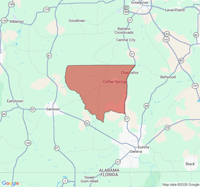 Map of septic coverage in Coffee Springs, AL