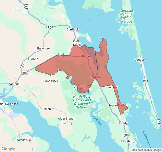 Map of septic coverage in Coinjock, NC