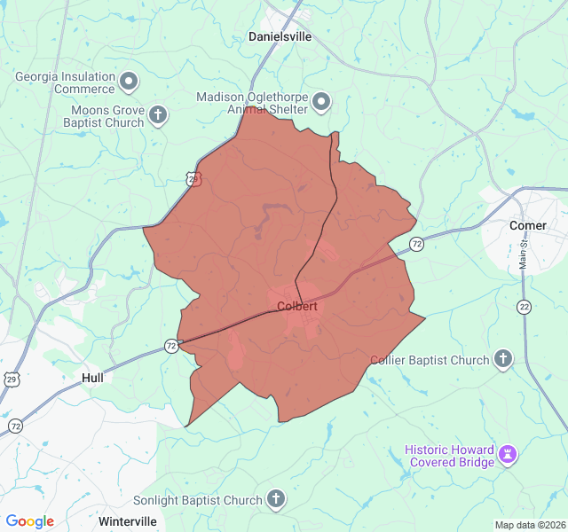 Map of septic coverage in Colbert, GA