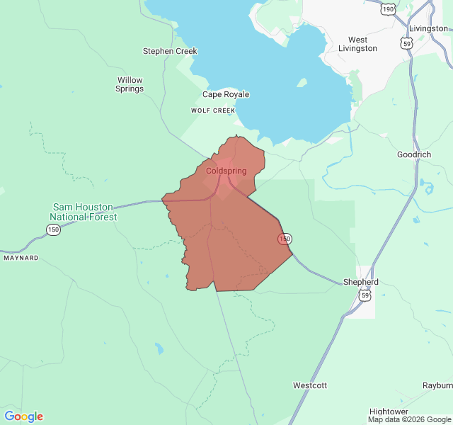Map of septic coverage in Coldspring, TX
