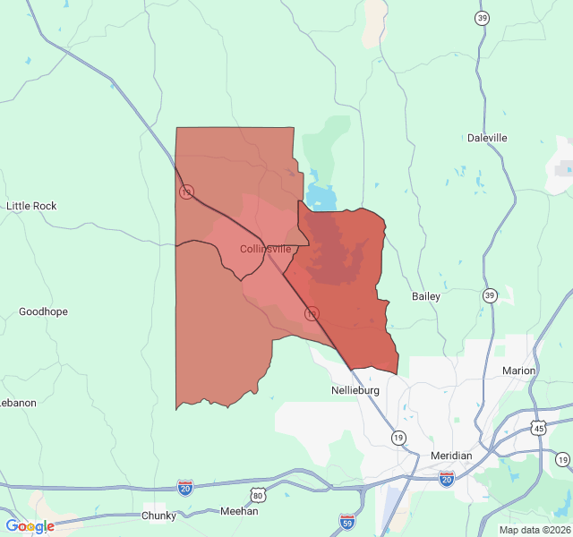 Map of septic coverage in Collinsville, MS