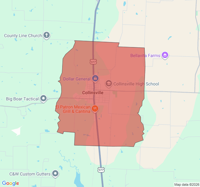 Map of septic coverage in Collinsville, TX