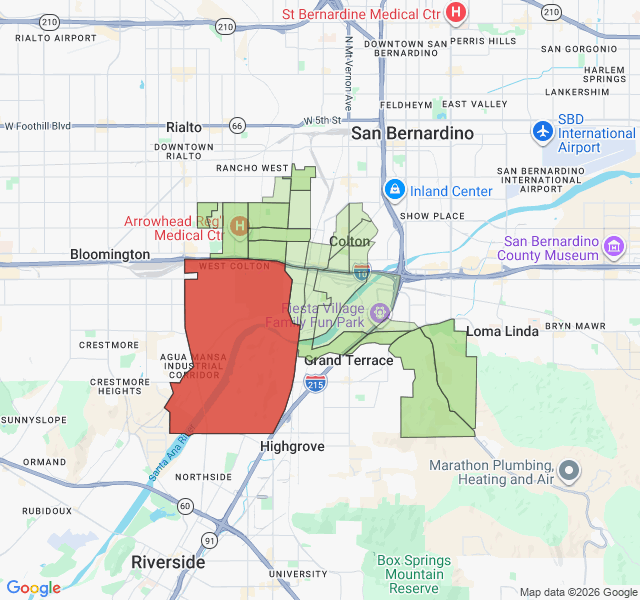 Map of septic coverage in Colton, CA