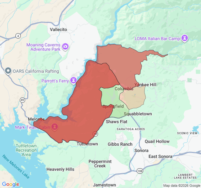 Map of septic coverage in Columbia, CA