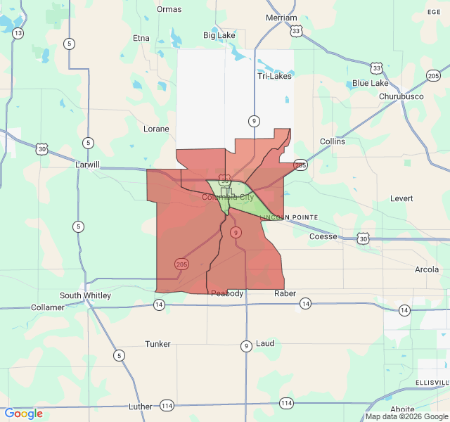 Map of septic coverage in Columbia City, IN