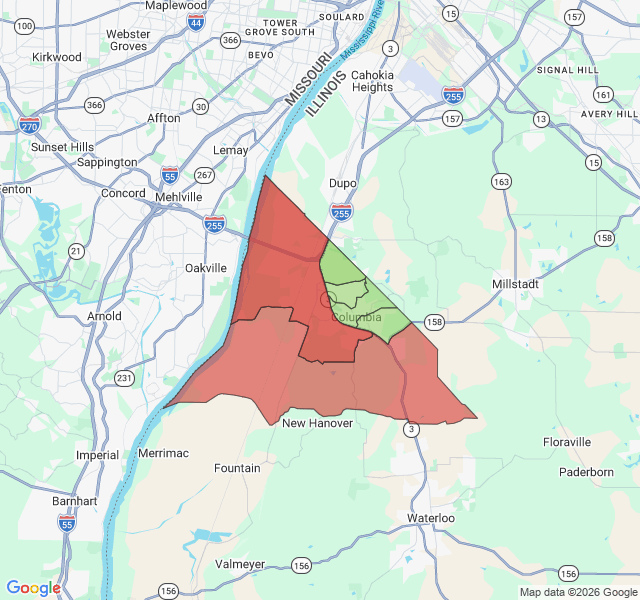 Map of septic coverage in Columbia, IL