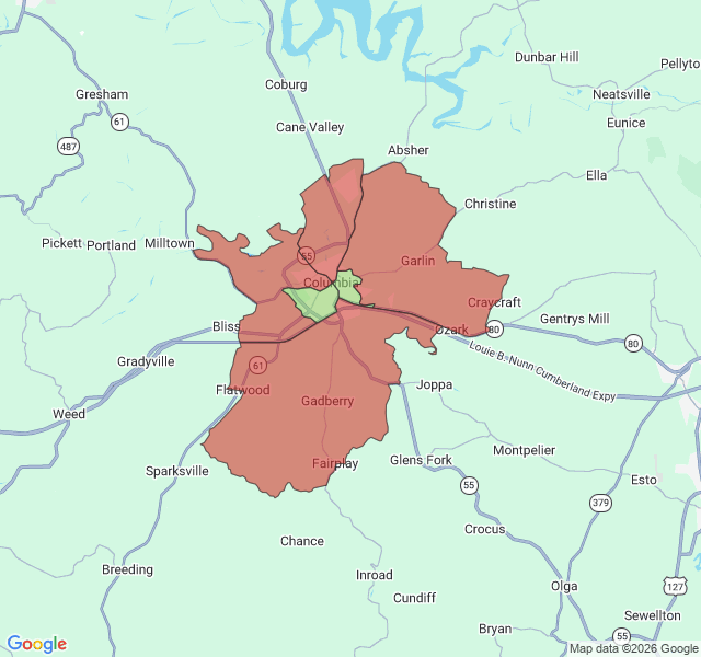 Map of septic coverage in Columbia, KY