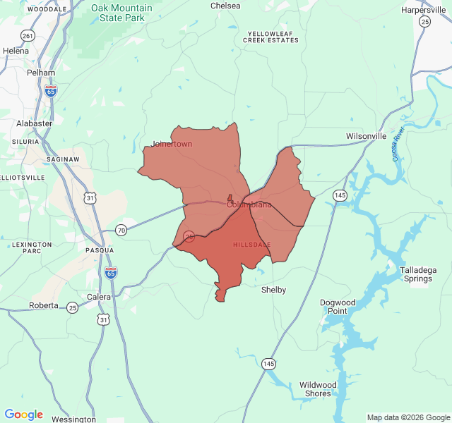 Map of septic coverage in Columbiana, AL
