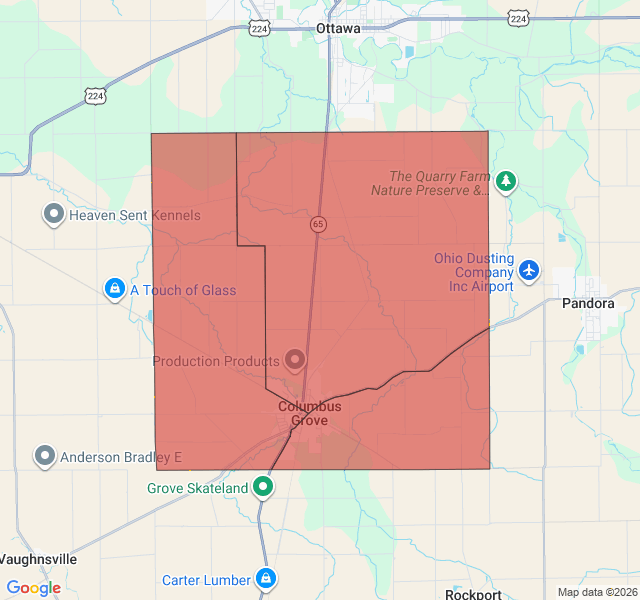 Map of septic coverage in Columbus Grove, OH