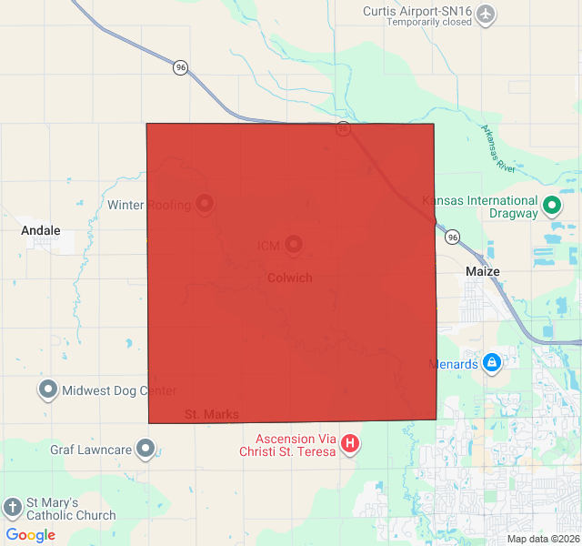 Map of septic coverage in Colwich, KS