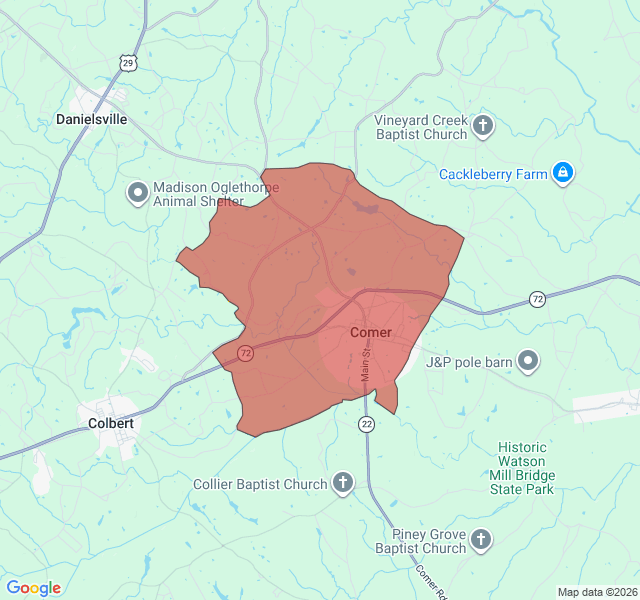 Map of septic coverage in Comer, GA