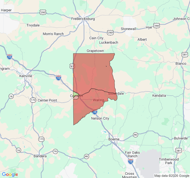 Map of septic coverage in Comfort, TX