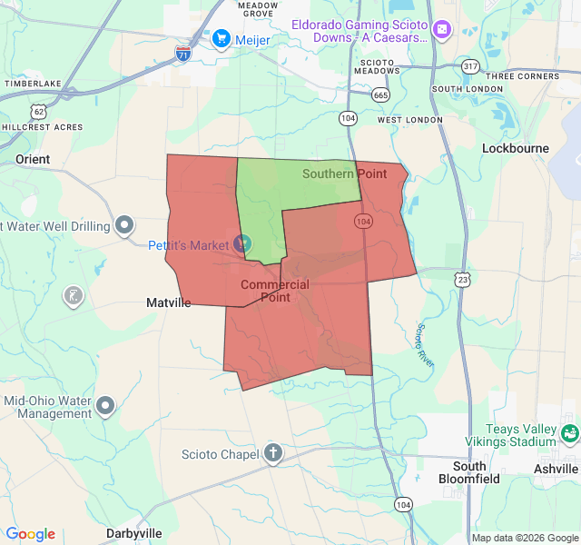 Map of septic coverage in Commercial Point, OH