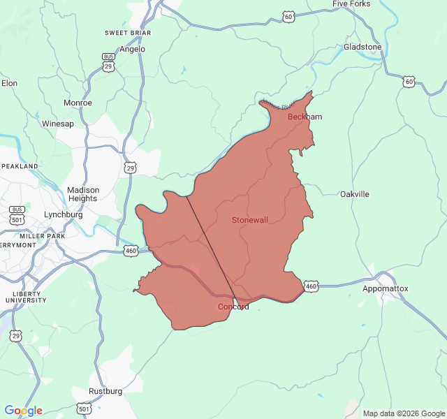 Map of septic coverage in Concord, VA