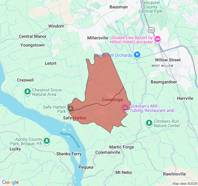 Map of septic coverage in Conestoga, PA