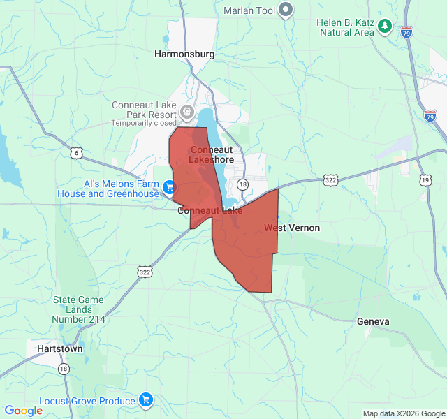 Map of septic coverage in Conneaut Lake, PA