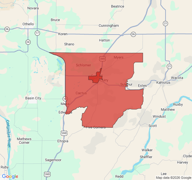 Map of septic coverage in Connell, WA