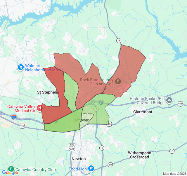 Map of septic coverage in Conover, NC
