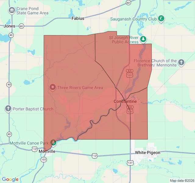 Map of septic coverage in Constantine, MI