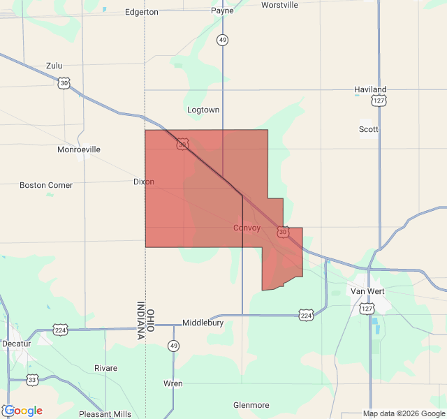 Map of septic coverage in Convoy, OH