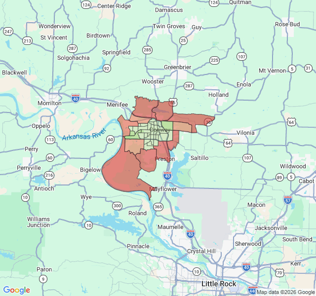 Map of septic coverage in Conway, AR