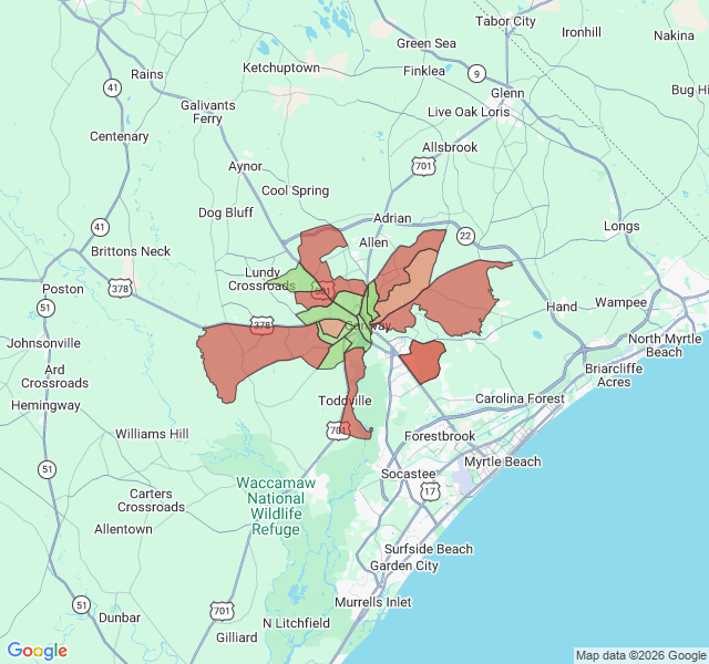 Map of septic coverage in Conway, SC