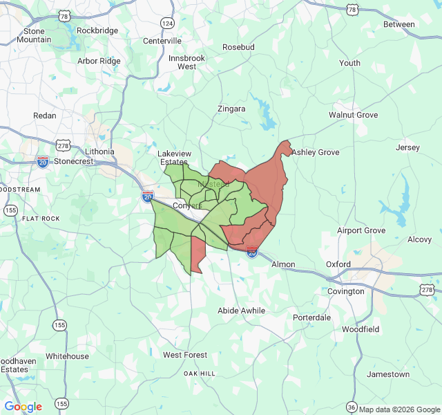 Map of septic coverage in Conyers, GA