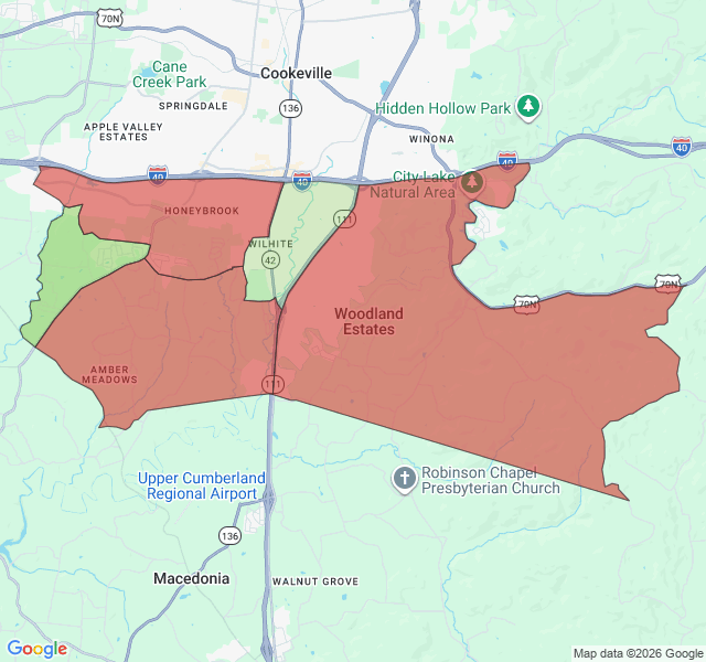 Map of septic coverage in Cookeville, TN