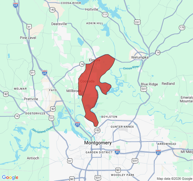 Map of septic coverage in Coosada, AL